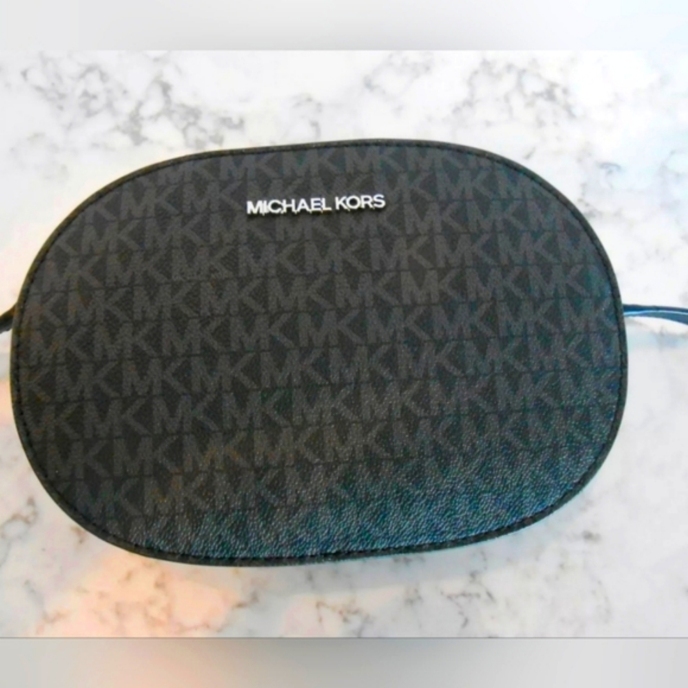 MICHAEL KORS Jet Set Travel Oval Crossbody MK LOGO Black New